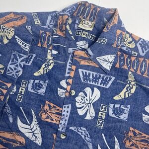 Go Barefoot Men's Large Mahi Mahi Blue Hawaiian Button Up Reverse Print
